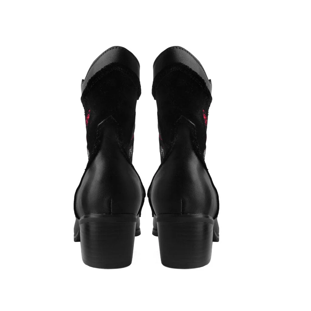 Anarchic Pointed Cuban Heel Boot Black Velvet - Image 5