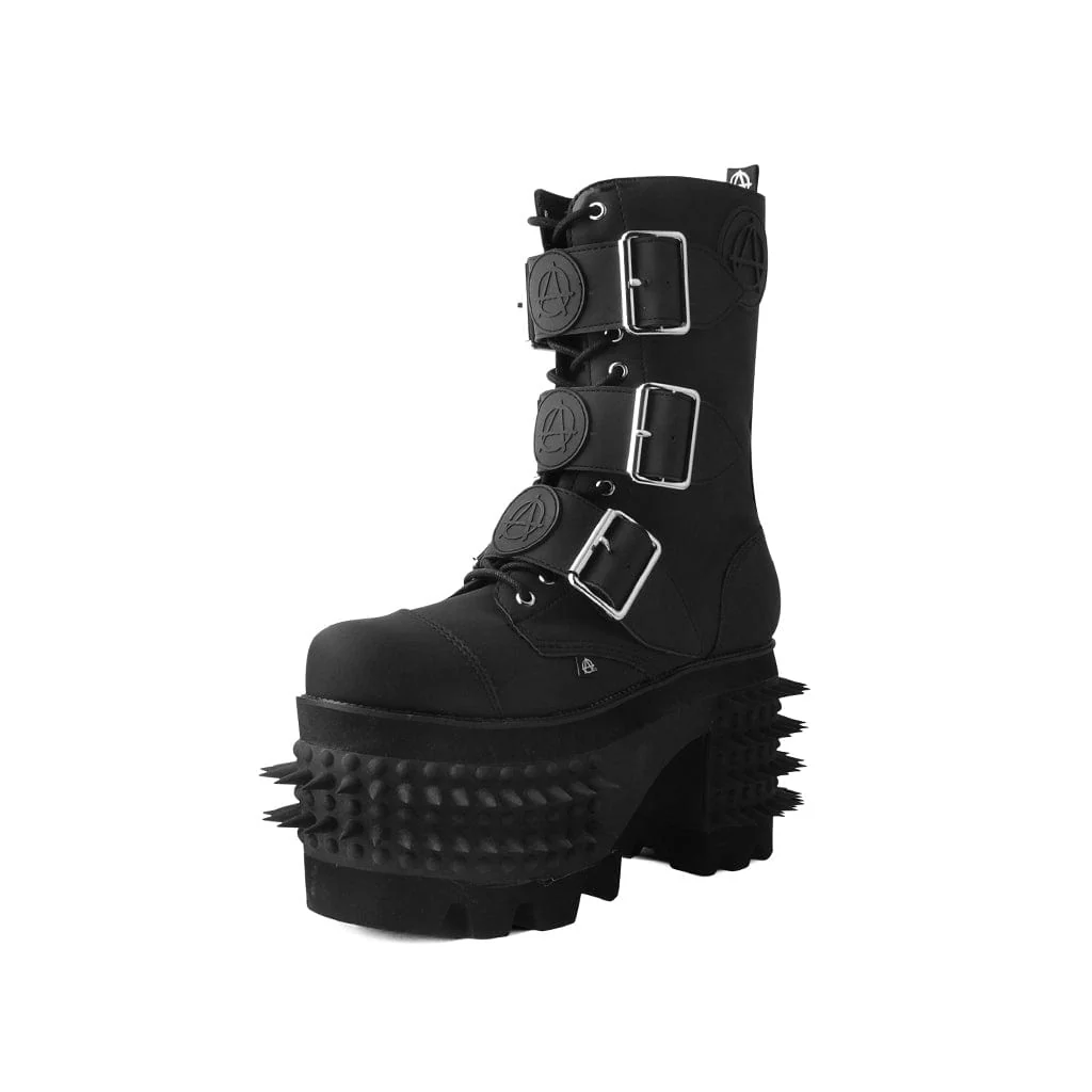 Anarchic Stomp Big Buckle Boot Black Vegan Leather - Image 3