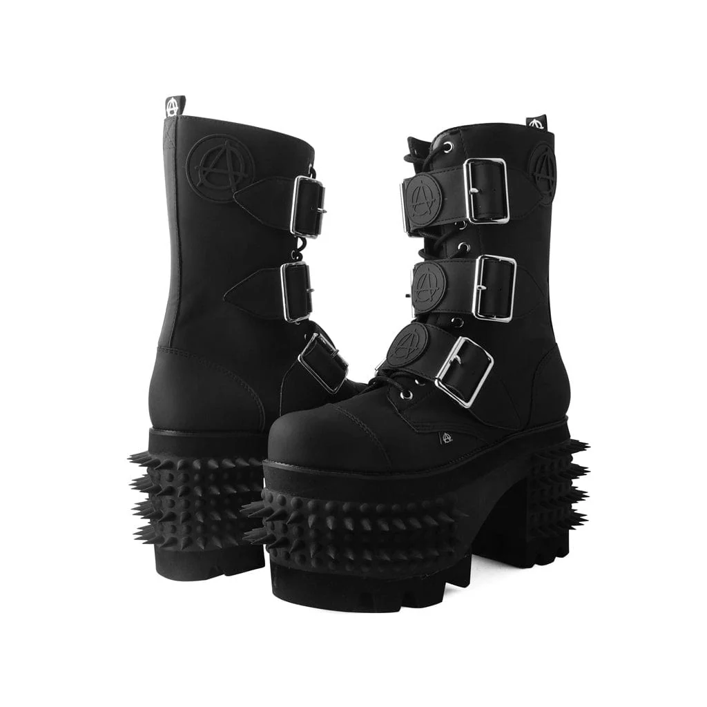 Anarchic Stomp Big Buckle Boot Black Vegan Leather - Image 4
