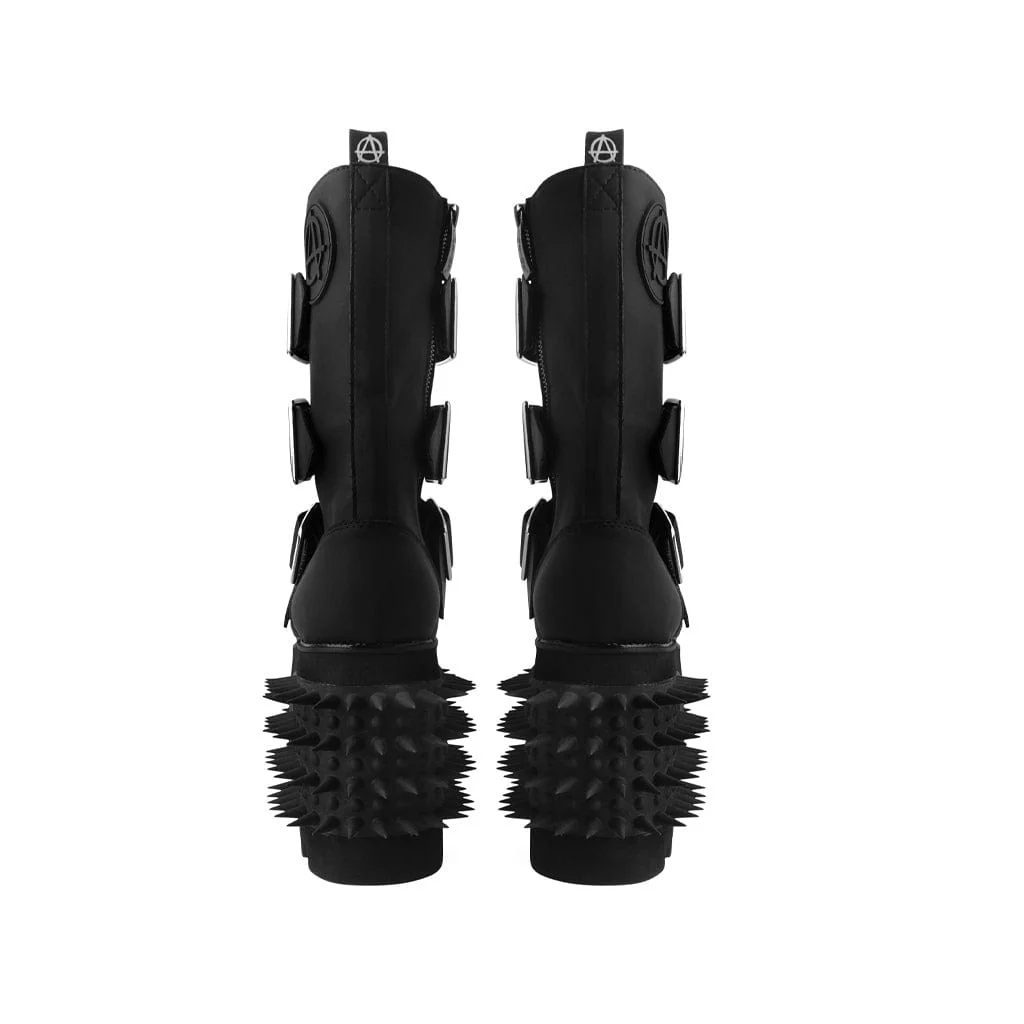 Anarchic Stomp Big Buckle Boot Black Vegan Leather - Image 5
