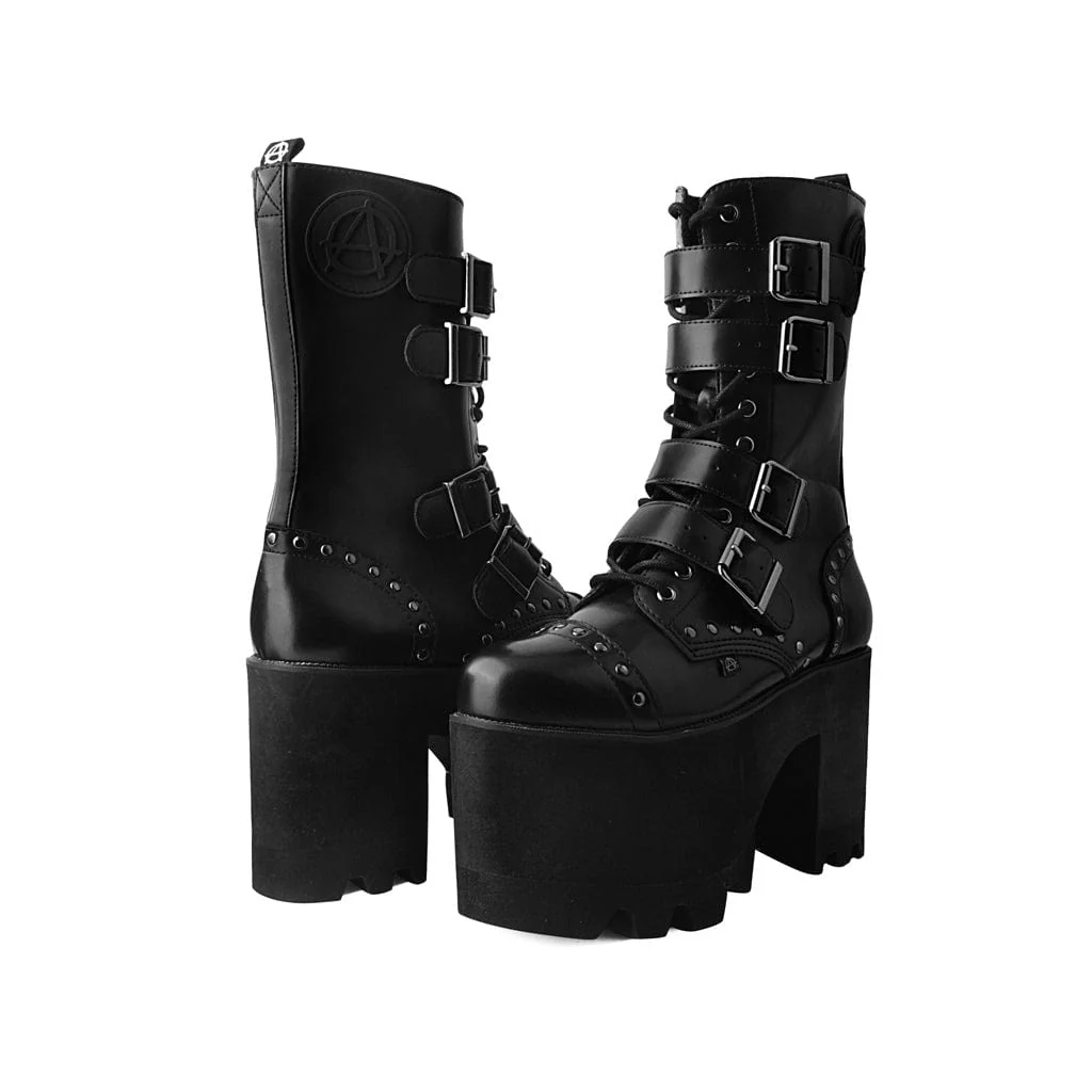 Anarchic Moto Big Buckle Boot Black Vegan Leather - Image 3