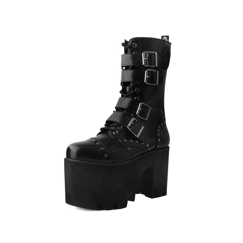 Anarchic Moto Big Buckle Boot Black Vegan Leather - Image 4