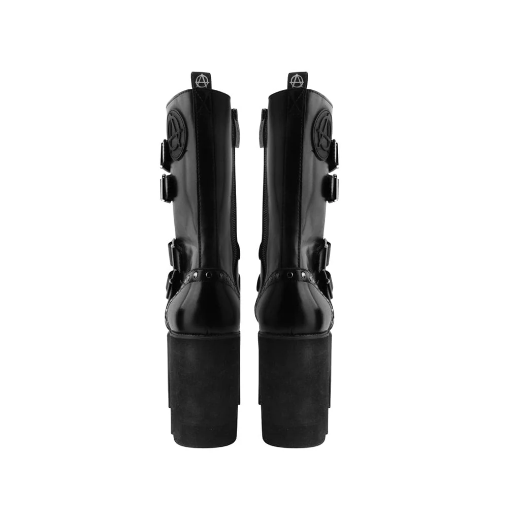 Anarchic Moto Big Buckle Boot Black Vegan Leather - Image 5