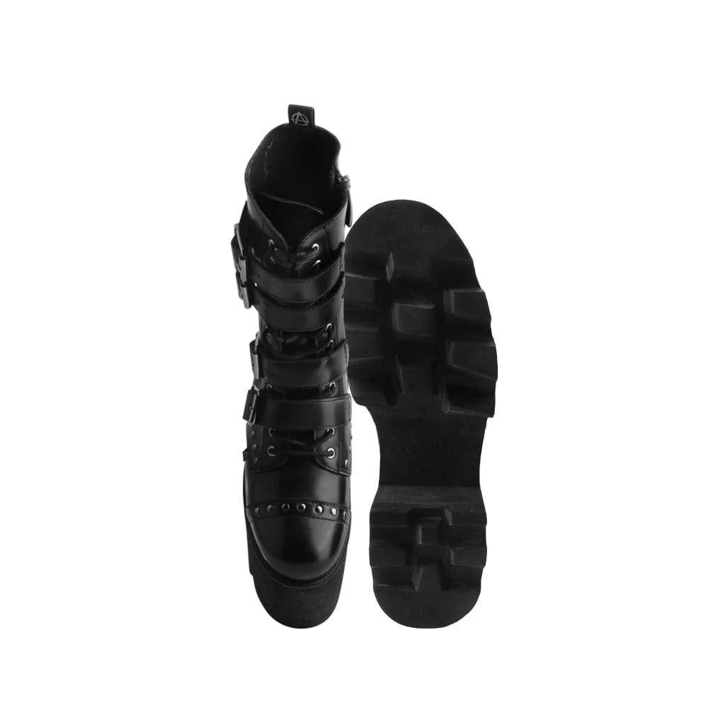 Anarchic Moto Big Buckle Boot Black Vegan Leather - Image 6