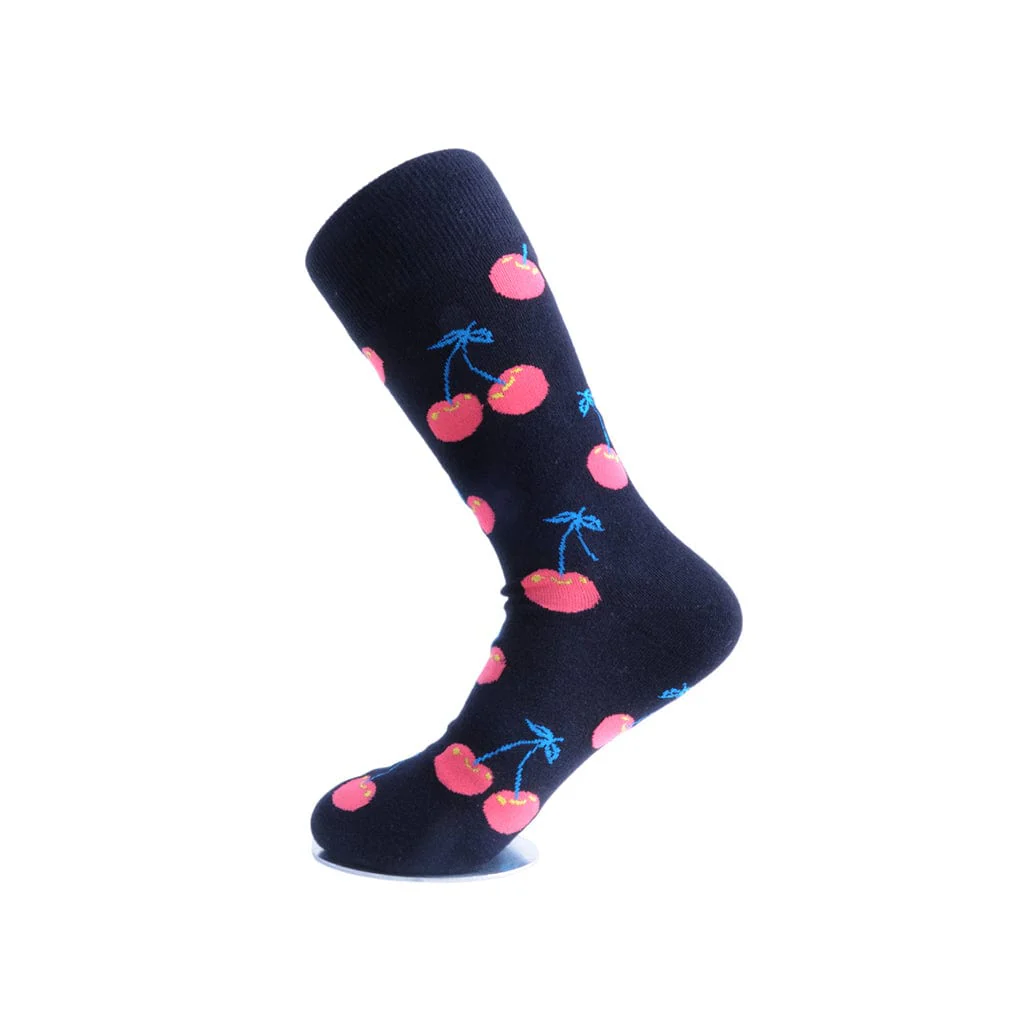 Crew Sock Black & Cherry Print Women's