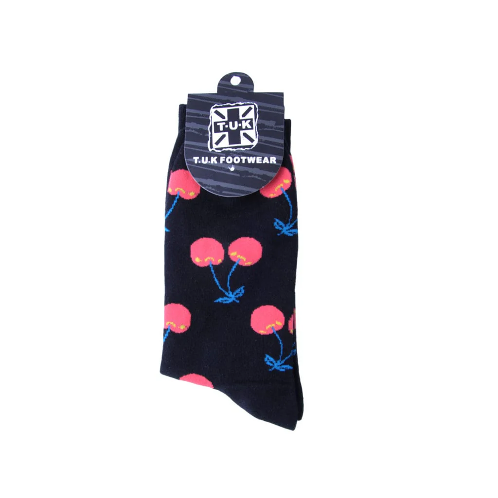 Crew Sock Black & Cherry Print Women's - Image 2