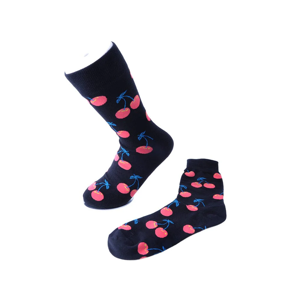 Crew Sock Black & Cherry Print Women's - Image 4