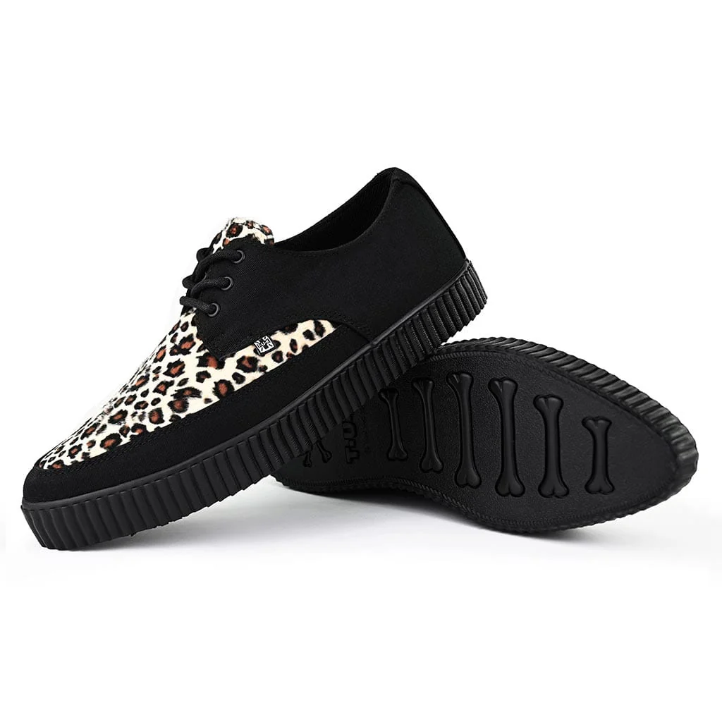 Pointed Creeper Sneaker Black Canvas & Leopard Faux Fur - Image 4