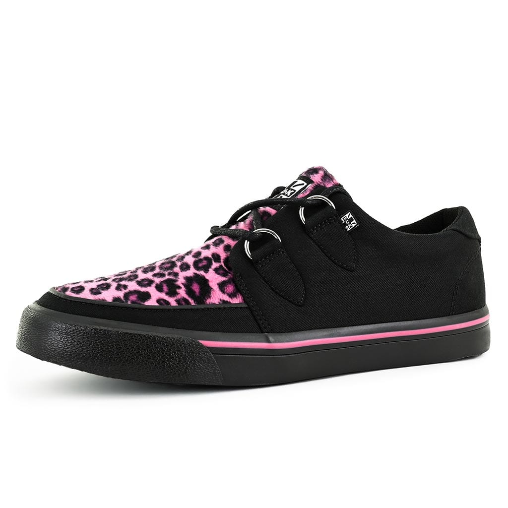 Creeper Sneaker Black Canvas & Pink Leopard Print - Image 3