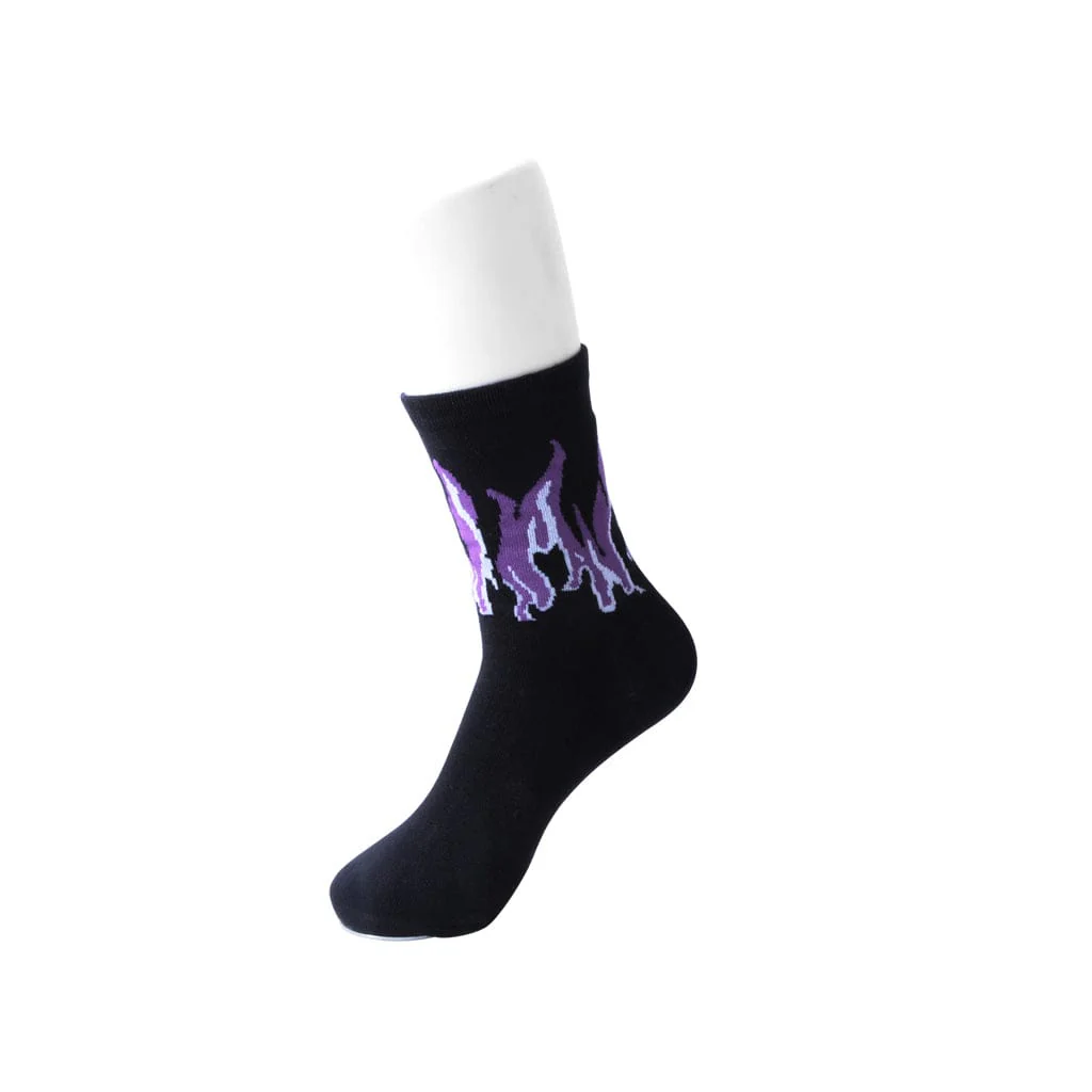 Crew Socks Black & Purple Flame Men's