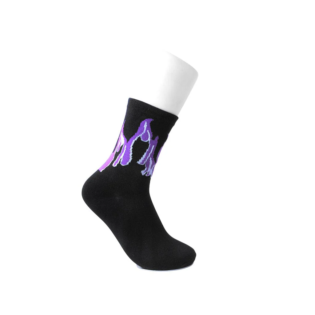 Crew Socks Black & Purple Flame Men's - Image 3