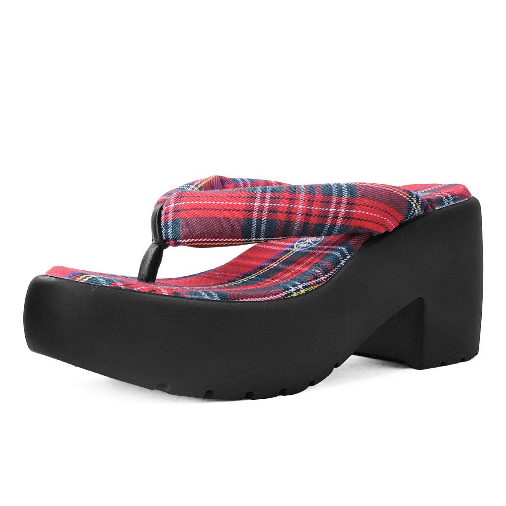 Bubble Heel Platform Thongs Red Tartan - Image 4