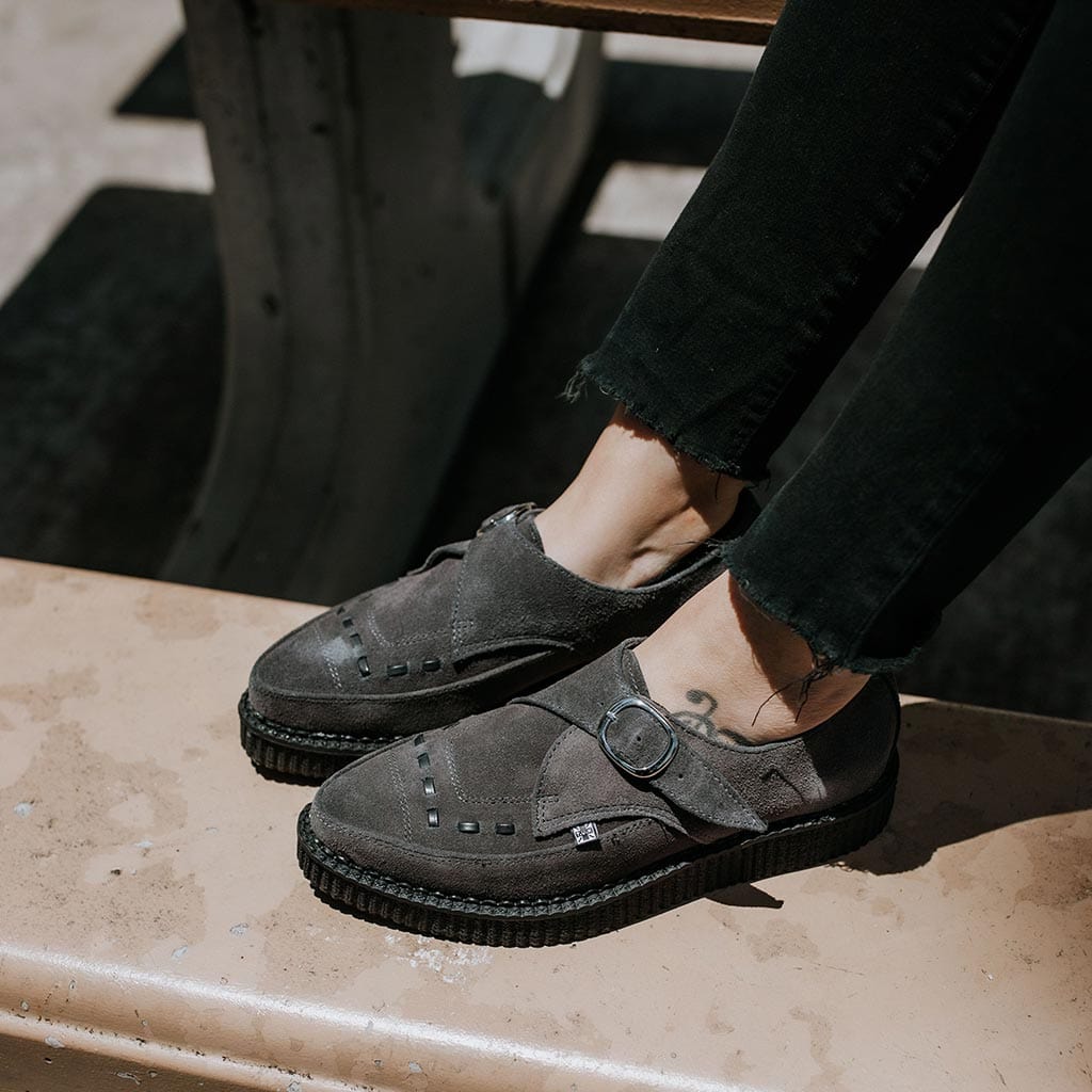 Pointed Creeper Monk Buckle Charcoal Suede - Image 2