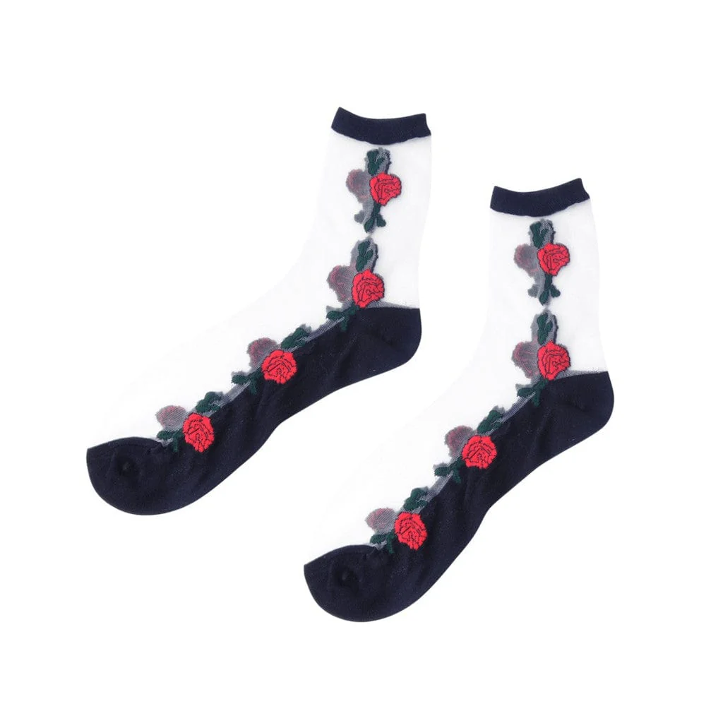 Crew Sock Red Rose Mesh Women's - Image 3
