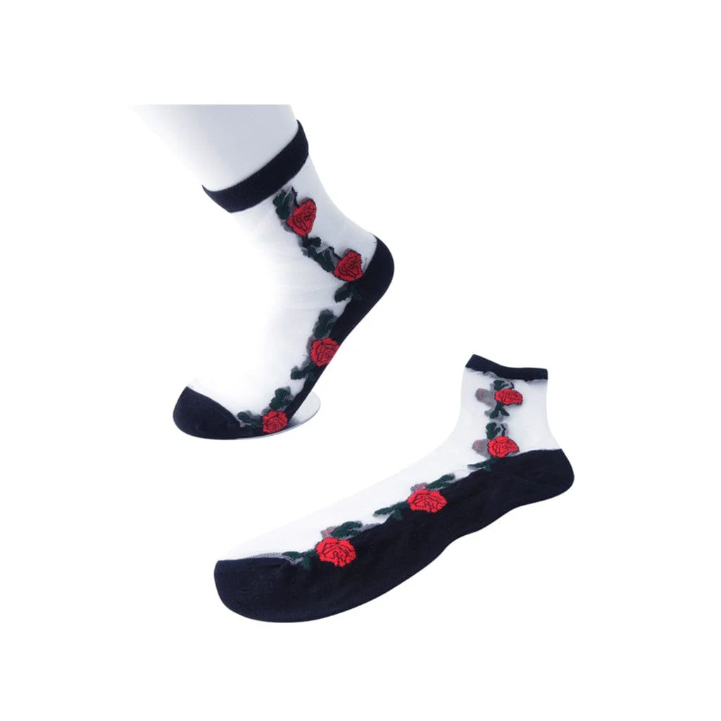 Crew Sock Red Rose Mesh Women's - Image 4