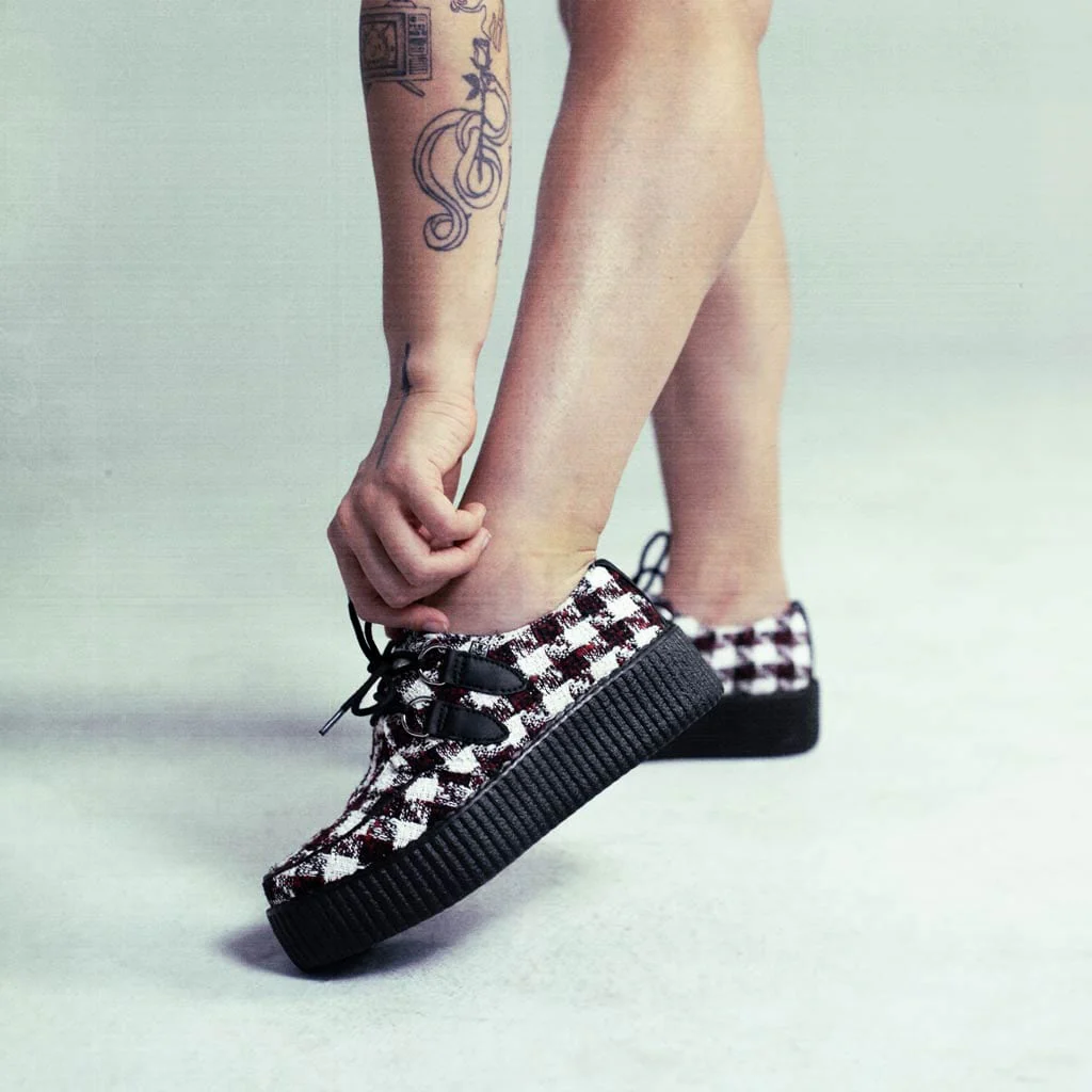 White Black and Red Checkered Tweed Viva High Creepers - Image 2