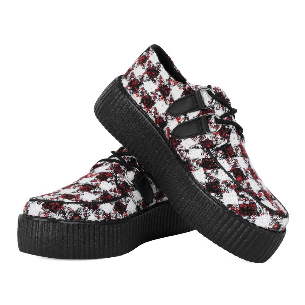 White Black and Red Checkered Tweed Viva High Creepers - Image 3